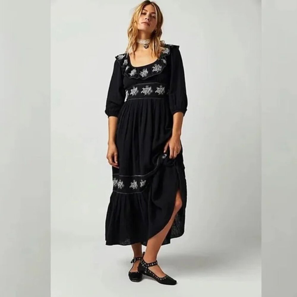 Free People black Lovers Lane Maxi Dress XS‎